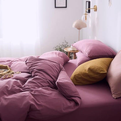 Purple Bedding Duvet Cover Twin XL 3 Pieces Pale Mauve Duvet Cover Boho Solid Bedding Set Luxury Soft Jersey Knit Cotton Comforter Cover with 2 Pillowcases Breathable Soft Mauve Color Bedding Set