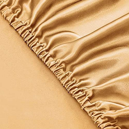 SiinvdaBZX 4Pcs Satin Sheet Set King Size 15-Inch Deep Pocket, Gold