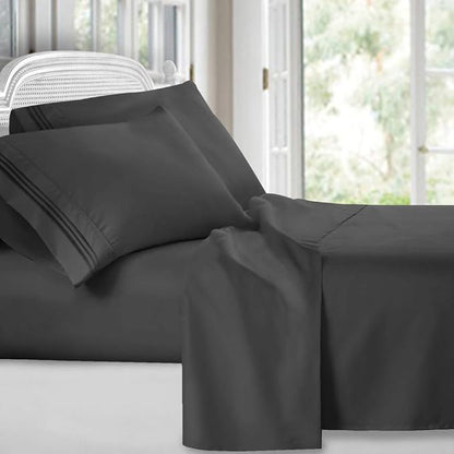 Clara Clark Bed Sheets, Premier 1800 Series 4 Piece Bed Sheet Set, Deep Pocket, Wrinkle, Fade, Stain Resistant, Luxury Soft Bedding Sheets & Pillowcases, Twin-XL, Charcoal Gray