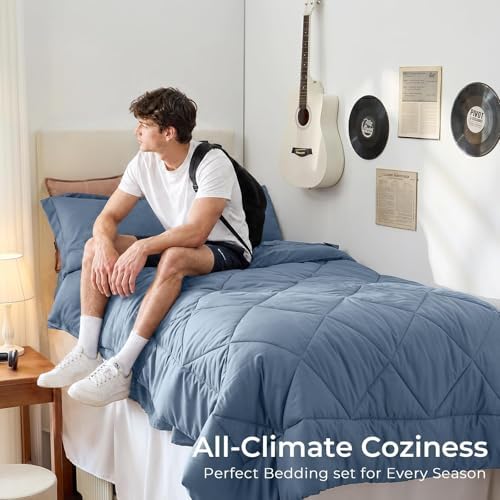 HEVUMYI 5-Piece Twin XL Comforter Set, Dusty Blue Bed in a Bag