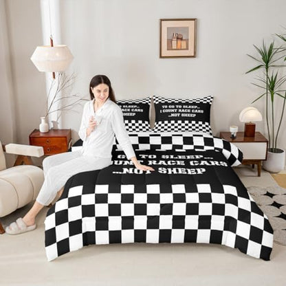 Castle Fairy Comforter Set Queen Size Black and White Bedding Set for Kids Boys Girls Bedroom Decoration Racing Car Bed Duvet Insert Extreme Sports Theme Comforter with 2 Pillowcase