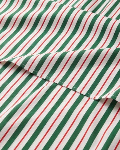 Christmas Sheet Set, Cabana Stripe, Holiday Xmas Bedding Set - Full Size