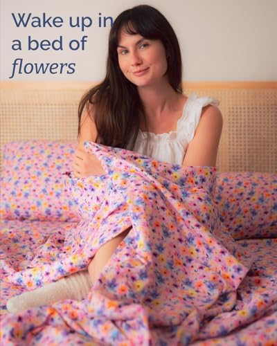 Queen 4 Piece Floral Sheet Set - Breathable & Cooling - Watercolor Bloom