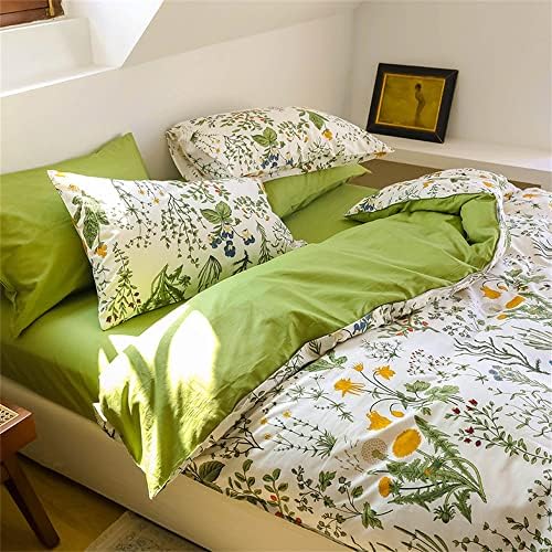 Wellboo Botanical Comforter Sets Twin Size Sage Green Floral Bedding Comforters Cotton Girls Women Watercolor Flower Quilt Adults Teens Bohemian Warm Blankets Rustic White and Green Leaf Blossom Bed