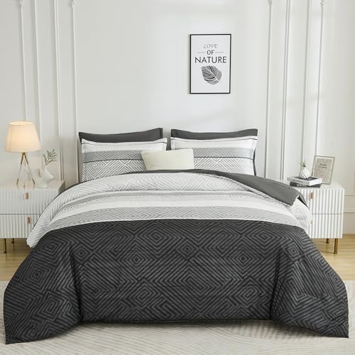 Drucon Black and Grey Comforter Set Queen Size 7 Piece Bed in a Bag