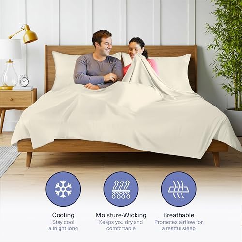 Kickoff Viscose Bamboo Sheets Twin XL Size 3-pc 100% Organic Bamboo Viscose Bed Cooling Sheets Twin XL Size Set Cool Bedding for hot Sleepers Sheet Set - Gift Ready Packaging (Buttercream, TXL)