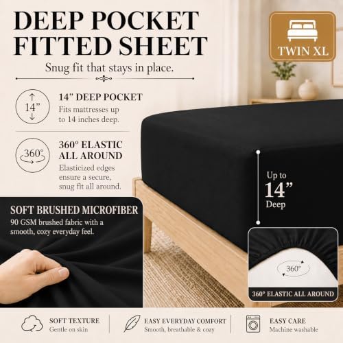 CozyLux Twin XL Comforter Set Black - 5 Pieces Complete Bedding Set
