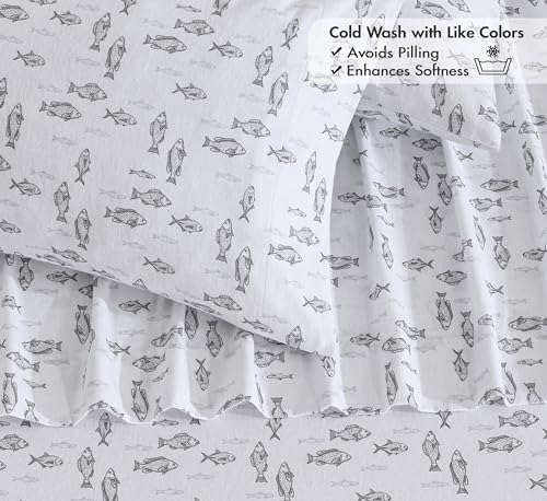 RUVANTI Flannel Sheets Queen Size, Fisherman's Tale