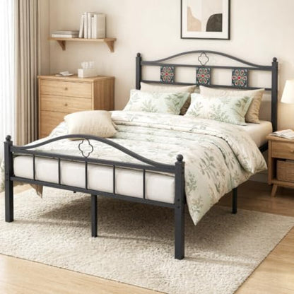 Full Size Bed Frame with Headboard Footboard, Victorian Metal Platform Beds