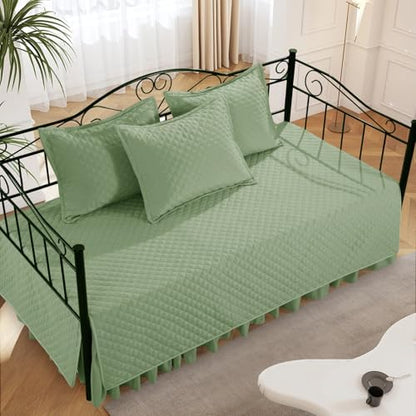HOMBYS Daybed Cover Sets- Diamond Stitching Daybed Bedding Set, All Season Cozy Bedding with Bedskirt with Shams, Microfiber Filling, 5 Pieces, Sage Green