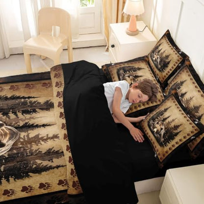 Erosebridal Grizzly Bear Bedding Set Queen Vintage Woodland Animal Comforter Set 7 Piece Hunting Wildlife Bear Paw Bed in A Bag for Kids Adults Farmhouse Forest Cabin Quilt with Flat Fitted Sheet