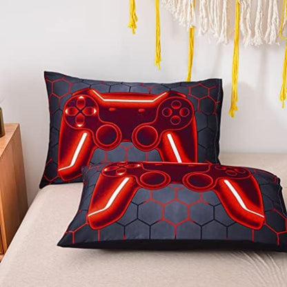 NTBED Game Console Comforter Set for Boys Girls Kids Geometric Lightweight Microfiber Bedding Sets (red, Queen)