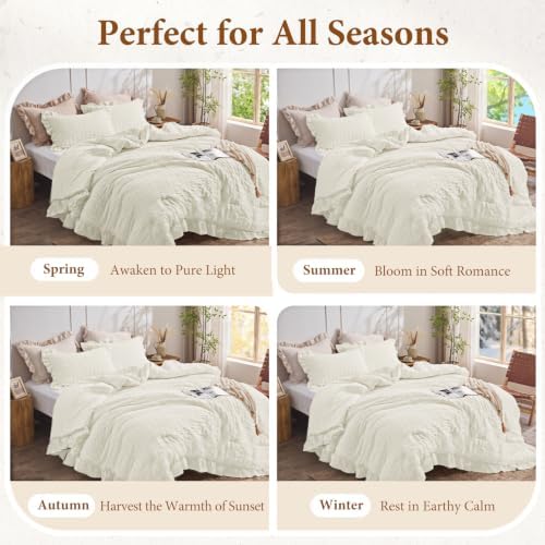 JOLLYVOGUE Cream Twin/Twin XL Comforter Set, 2pcs Seersucker Bed Set