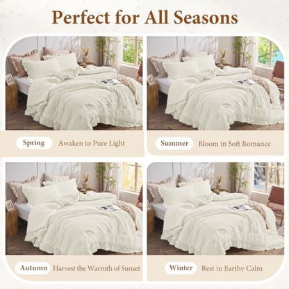 JOLLYVOGUE Cream Twin/Twin XL Comforter Set, 2pcs Seersucker Bed Set