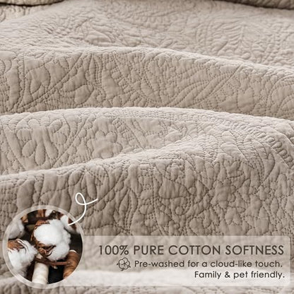WDCOZY King 100% Cotton Paisley Quilt Bedding Set Beige Comforter