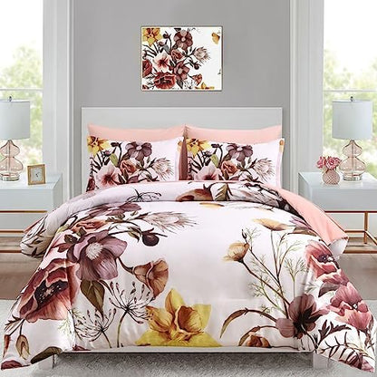 Luxudecor Floral Comforter Set Twin Size 5 Piece, Blush Flower Bed in a Bag, Elegant Floral Comforter with Sheet Set, Soft Microfiber Bedding Set for All Season (Blush, 68"x86")