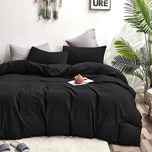 Wellboo Black Comforter Sets Queen Size Solid Black Bedding All Seasons Bed