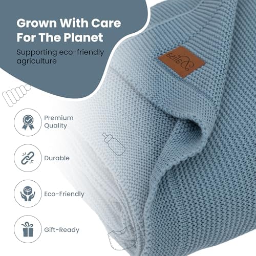 Dalisa 100% Organic Turkish Cotton Throw Blanket - GOTS Certified, Cozy - Perfect for Couch, Bed, and Home Decor - Boho Vintage Knit Alina (Smoke Blue, 60x80)