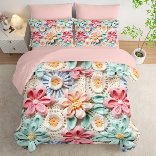 7 Piece Colorful Floral Comforter Set Queen Size，Queen Size Teen Girl Floral Bedding Set，(1 Comforter, 1 Flat Sheet, 1 Fitted Sheet, 2 Pillowcase and 2 Pillow Sham)