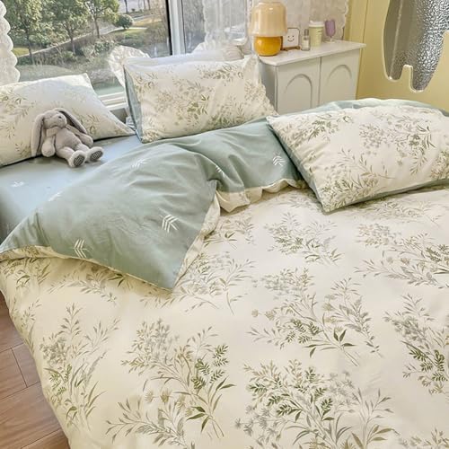 Vintage Floral Duvet Cover Queen Soft 100% Cotton Floral Cottagecore Bedding Set for Girls Women 3 Pieces Flower Plants Botanical Comforter Cover with Zipper Closure Reversible Famhouse Bedding Set