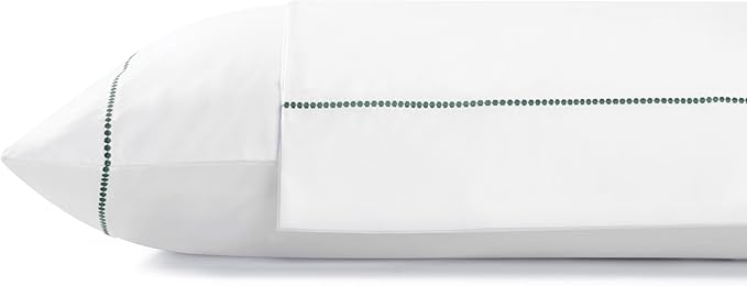Linen Home 100% Cotton Percale Pearl Stitch Pillowcases Queen/Standard Size, Olive Green, 2 Pieces of Pillow Case, Crisp and Cool Strong Bed Linen, 20 inches X 30 inches