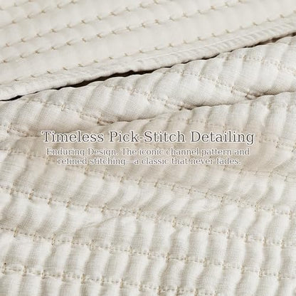 WDCOZY Beige Twin Size Pick Stitch Quilt Set, 2 Pieces 68x90 inches
