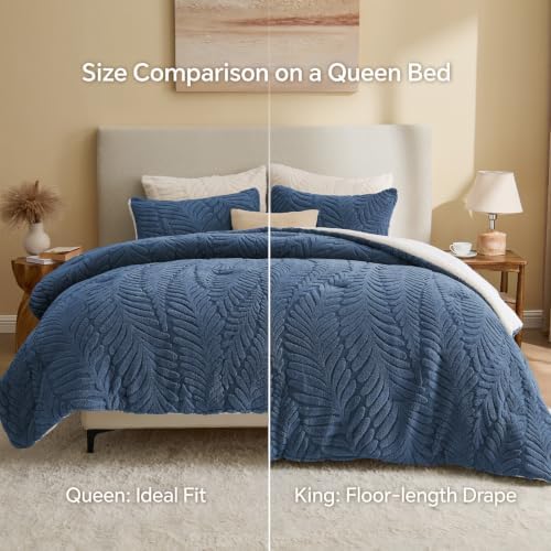 BEDELITE Fluffy Sherpa Twin Comforter Set,Leaf-Navy