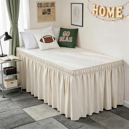 Dorm Room Bed Skirt Twin XL 25" Drop, College Split Corner Bedskirt, Beige