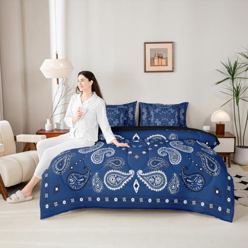 Erosebridal Paisley Floral 7 Piece Bedding Set Full Bohemian Comforter Set with Sheets Mandala Bed in A Bag Retro Chic Flower Bed Sets with 2 Pillowcases, 2 Throw Pillow Covers