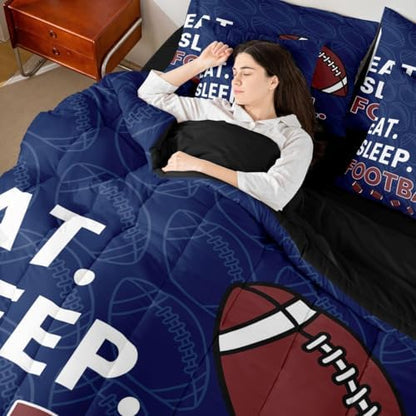Erosebridal Rugby Gaming Kids Boys King 7-Piece Comforter Set | Football Sports Sheets and Pillowcases Ball Games Bed in A Bag Navy Blue Bed Sets