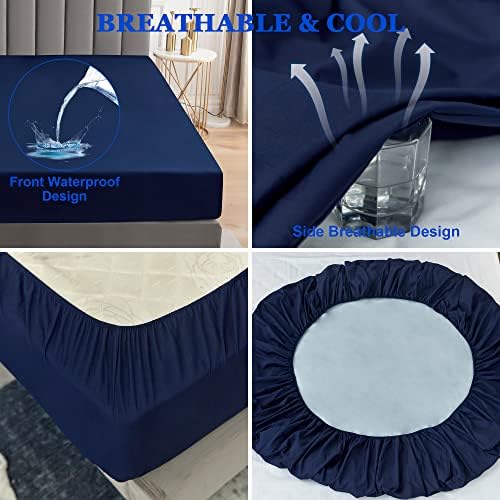 Sufdari King Size Mattress Protector,Waterproof Mattress Cover,18" Deep Pocket Mattress Protector,Dust Proof Bed Protector for Dogs/Cats/Pets/Kids-Navy Blue,King