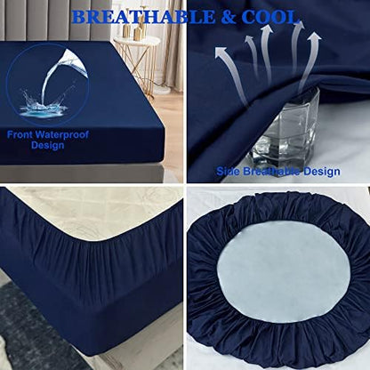 Sufdari King Size Mattress Protector,Waterproof Mattress Cover,18" Deep Pocket Mattress Protector,Dust Proof Bed Protector for Dogs/Cats/Pets/Kids-Navy Blue,King