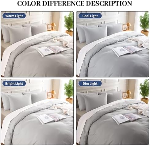 NEXHOME PRO Duvet Cover King Size,100% Washed Cotton Linen Feel Textured Organic Natural Duvet Cover 2 Pieces Bedding Set with Zipper Closure, Breathable Light Grey (No Comforter)