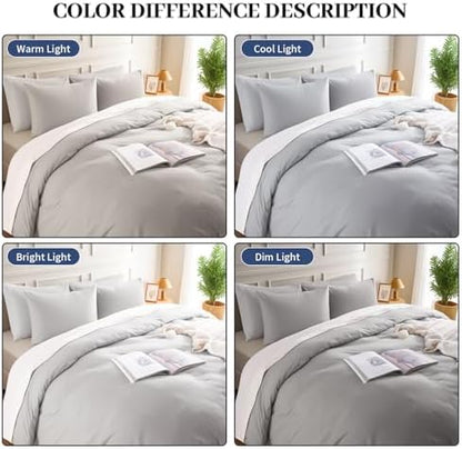 NEXHOME PRO Duvet Cover King Size,100% Washed Cotton Linen Feel Textured Organic Natural Duvet Cover 2 Pieces Bedding Set with Zipper Closure, Breathable Light Grey (No Comforter)