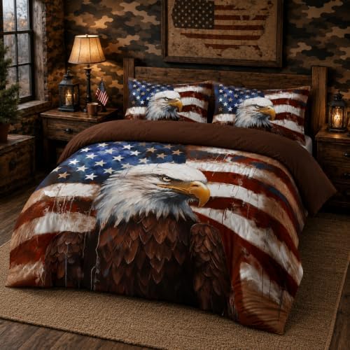 CCoutueChen American Flag Eagle Comforter Set Queen for Camo Patriotic