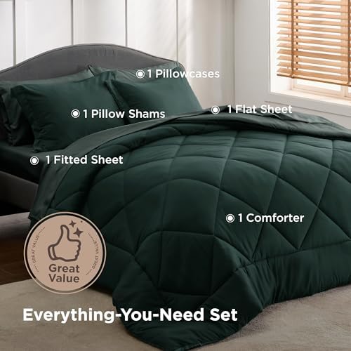Bedsure Twin Comforter Set Reversible Bed Set 5 Pcs Dark Green/Forest Green