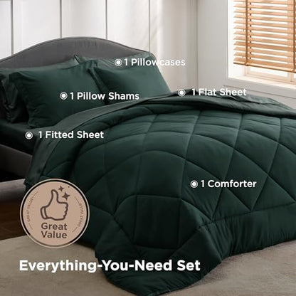 Bedsure Twin Comforter Set Reversible Bed Set 5 Pcs Dark Green/Forest Green