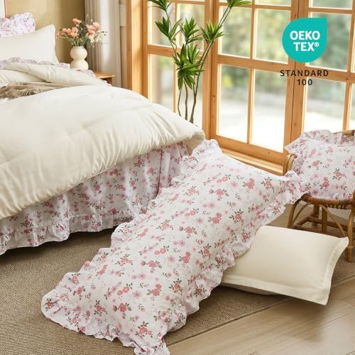 WONGS BEDDING 8PC Queen Comforter Set, Ruffle Comforter with Floral Sheets