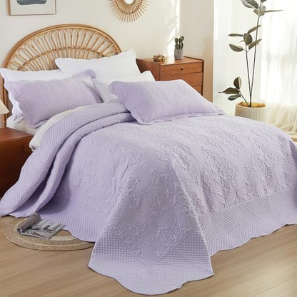 EVENHUG Oversized King Bedspreads California King Quilt Set with Pillow Shams Extra Wide Large King Size Quilts Lightweight Coverlet Bedding Sets Purple 120"x128"