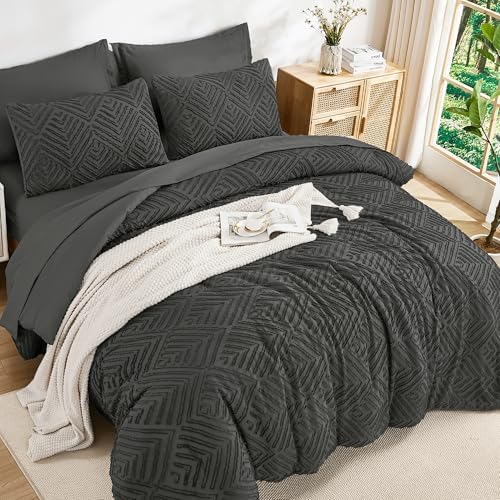 Andency King Size Comforter Set, Dark Grey, 7 Pieces