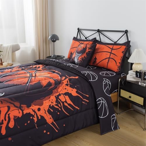6 Pieces Basketball Twin Bedding for Boys 3D Sports Comforter