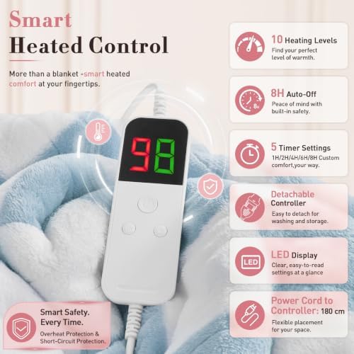 Heated Blanket Electric Full Size 72"X84", Heating Blanket Full, Misty Blue