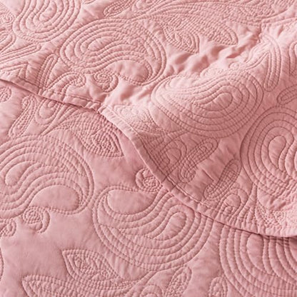 HoneiLife Queen Quilt Bedding Set - 3 Piece Microfiber Quilt Sets Lightweight Bedspreads Reversible Coverlets Rustic Bed Cover Floral Bedding Set All Season Quilts-Pink