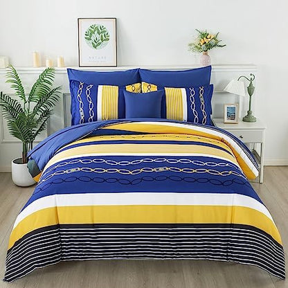 Anibedding Comforter Set California King Size,Striped Bed in a Bag,
