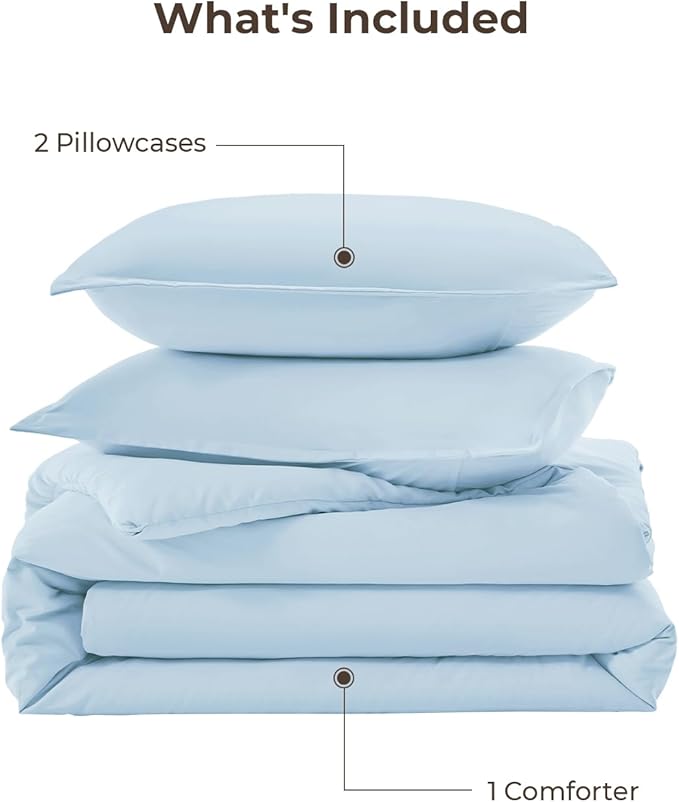 Litanika Comforters Light Blue Queen Size, 3 Pieces Lightweight Solid Bedding Comforter Set, All Season Fluffy Bed Set (90x90In Comforter & 2 Pillowcases)