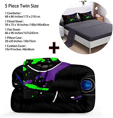 BDUCOK 5 Pieces Gamer Comforter Set for Boys Gaming Bedding Set Twin Size,Video Game Controller Comforter for Boys Kids Adult 3D Gamepad Microfiber Bed in A Bag Sets3001,Twin