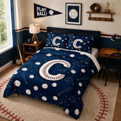 BSNTHO Alphabet Print Full Size, Comforter Set Baseball Kids Comforter 3Pcs