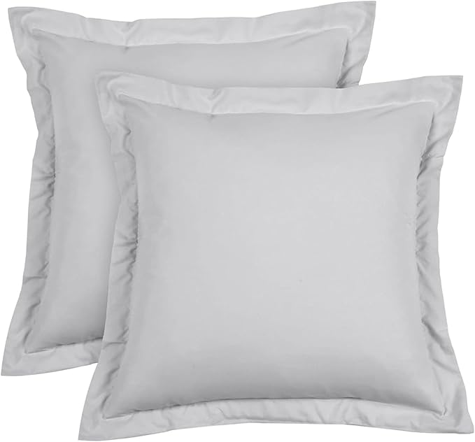 Euro Sham Covers 24x24 Set of 2 Silver Grey 600 TC 100% Egyptian Cotton Pack of 2 Euro 24x24 Pillow Covers Cushion Cover Cases Soft Skin Friendly European Size Decorative Square Pillow Shams