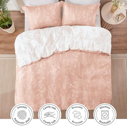 Love's cabin Dusty Rose Pink King Size Comforter Set - King Comforter Set, 3 Pieces Cute Floral Bedding Sets for All Seasons,1 Soft Reversible Botanical Flowers Comforter and 2 Pillow Shams