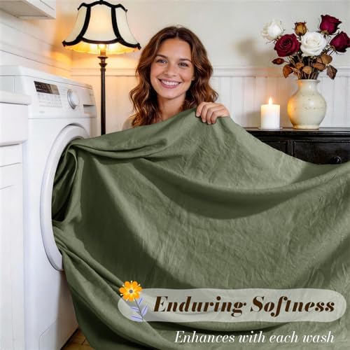 SONORO KATE 100% French Linen Queen Size Sheets Set,Natural Flax Bedding